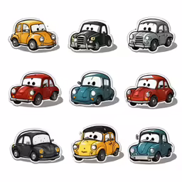 a series of cartoon vehicles and a character from cars