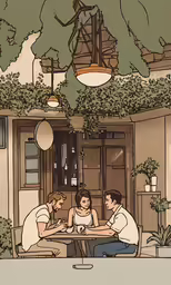 an illustration of people are enjoying themselves in the dining room