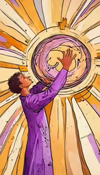 a person hanging onto the side of an artistic sun