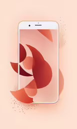 an orange and pink cell phone laying on a peach background