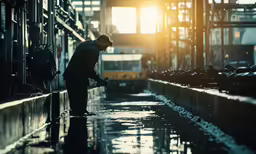 a man with an umbrella standing in the rain