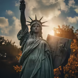 a statue of liberty holding a shield and sword