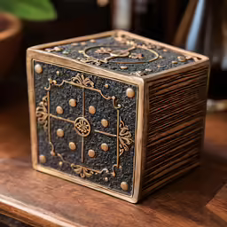 there is a small box on a wooden surface