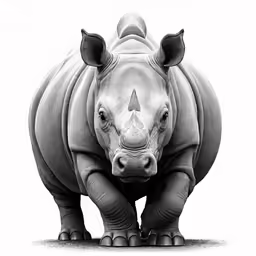 a black and white rhino is shown on a plain