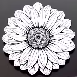 a flower is drawn on a white sheet,an intricately designed paper work on black and white
