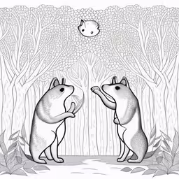 two bears standing side by side with a fish above them