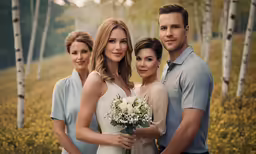 four people standing next to each other