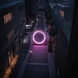 purple circular object hanging on a grey wall