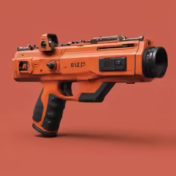 a toy gun with a big orange trigger