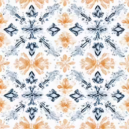an abstract pattern of orange and blue flowers
