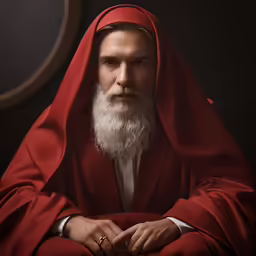 a man with a long white beard wearing a red robe