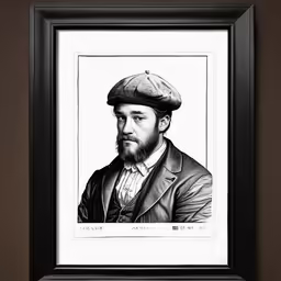 a picture of a man wearing a hat in a black frame