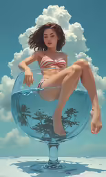an artistic 3d rendering of a woman sitting in a glass bowl