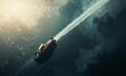 a car flying through a cloudy sky