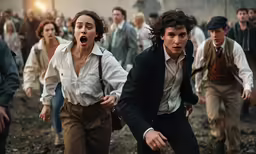 a group of people run through a crowd