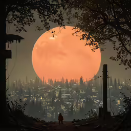 a lone figure stands alone beneath a giant sun