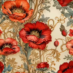 a flower on a wall with lots of red flowers