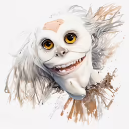 an animal that is smiling and with white hair