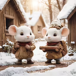 two large white mice are dressed as a girl and boy