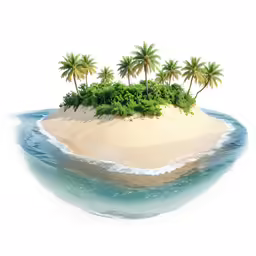 some palm trees and some water on a small island