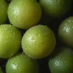 a group of limes with droplets on them
