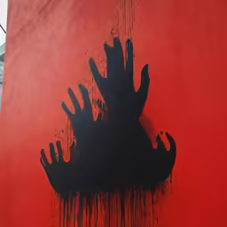 there is an image of two hands with blood