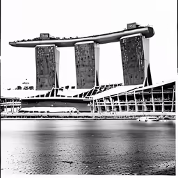 a black and white photo with a lake in the foreground
