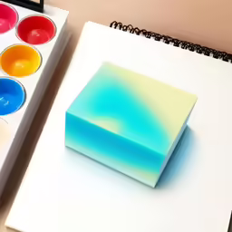 a paint box next to a small model of a soap block