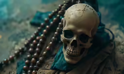 a human skull is laying down on the ground