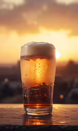 the bottle of beer is sitting on a table