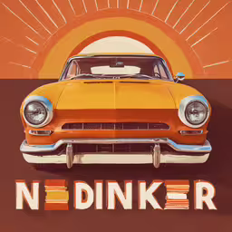 a yellow and orange car with the words neon pinkr on it,an orange car with the words neon inker on it