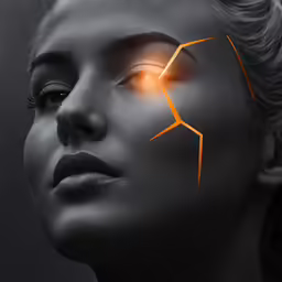 a woman with her head pressed in a black shape