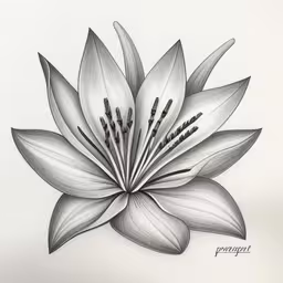 drawing a flower with graphite pencils on paper,the back side of a black and white drawing of a flower