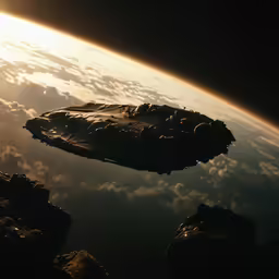a ship floating in the sky above clouds