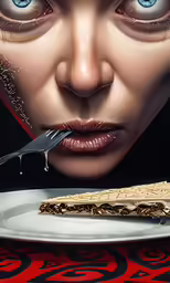 an abstract photograph of a woman face over a piece of food