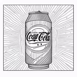 a drawing of a can of coca cola,a drawing of a can of cola on top of an image of sunlight,a drawing of a can of soda,a can that has been drawn with lines,the cans with sun rays coming from behind them
