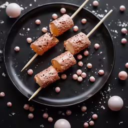 donuts and marshmallows on a black plate