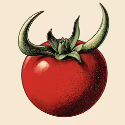 a tomato with horns on it