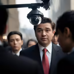a man is staring at the camera while a video is recording him