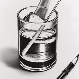 black and white drawing of a glass of ice water