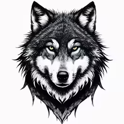 the head of a gray wolf with a white background