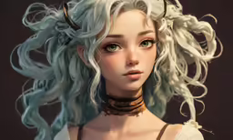 a rendering of a girl with blue hair and horns