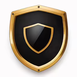 a gold and black shield with gold trim