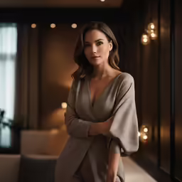 the model is posing in her very elegant setting