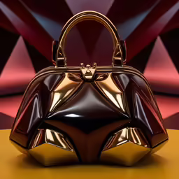 a red handbag is on display in front of some colorful background