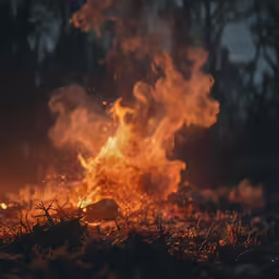 flames and debris are burning on the ground