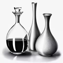 black and white drawing of vases on table