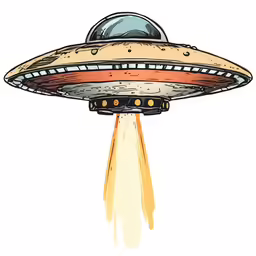 an illustration of a flying saucer with the light on