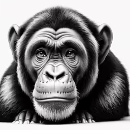 a black and white image of a chimpan