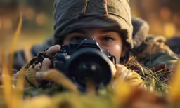 a young boy taking a photo with a camera